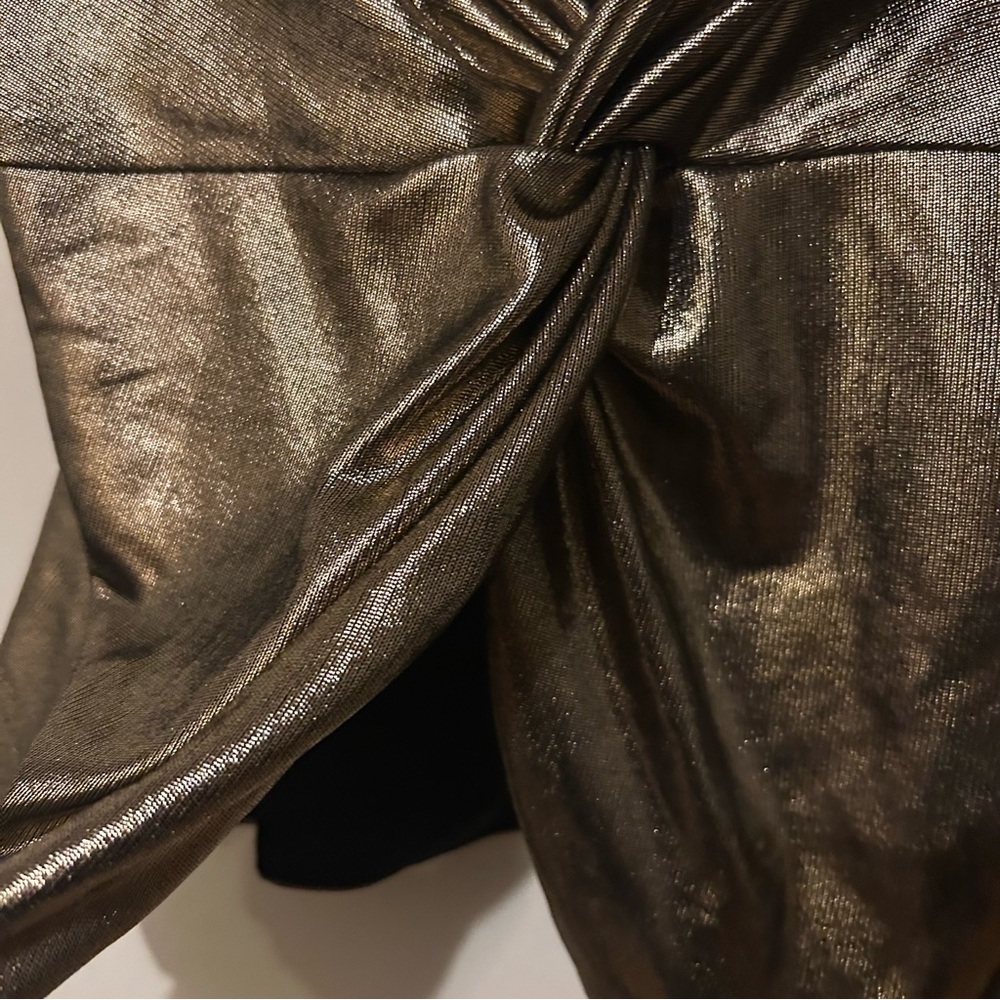 By the Way Metallic Skye Gold Bronze Twist Front Cropped Cami Party Top Revolve - Picture 6 of 10